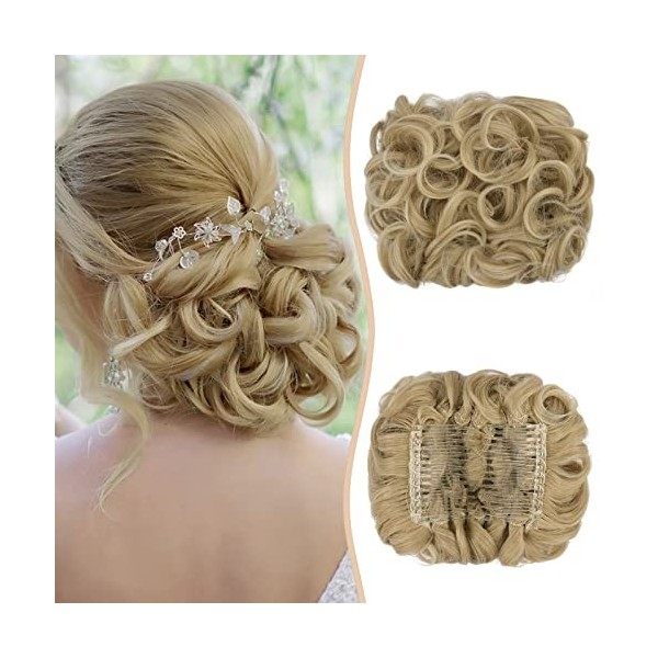 Sofeiyan Extensions a Clip Cheveux Naturel Bouclés Postiche Cheveux Peigne Postiche Cheveux Courts Ondulés Chouchou Postiche ...