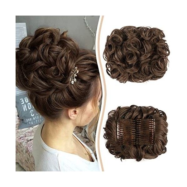 Sofeiyan Extensions a Clip Cheveux Naturel Bouclés Postiche Cheveux Peigne Postiche Cheveux Courts Ondulés Chouchou Postiche 