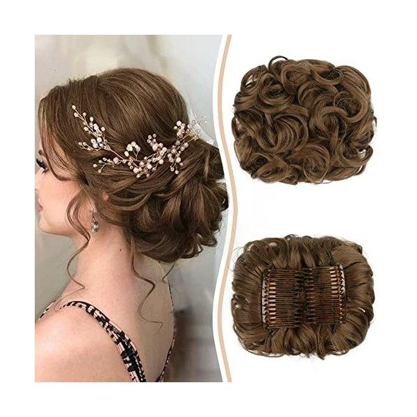 Sofeiyan Extensions a Clip Cheveux Naturel Bouclés Postiche Cheveux Peigne Postiche Cheveux Courts Ondulés Chouchou Postiche 