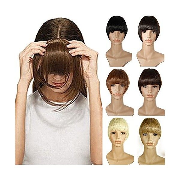 Postiche Frange a Clip Extension de Cheveux Lisse - Clips in Hair Bang Fringe Hair Extensions 30g Tempes 22cm Marron