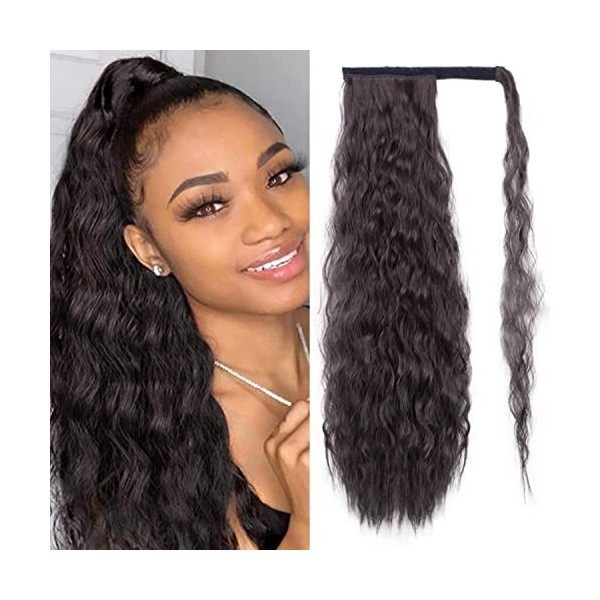 JessLab Postiches Queues de Cheval, 61cm Curly Synthétique Vague de Maïs Postiches Naturels Résistant à la Chaleur Ponytail W