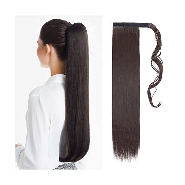 TESS Queue de Cheval Extension 60 cm, Ponytail Cheveux Naturel Lisse Hellbraun mit Aschblond Fausse Queue de Cheval 90g