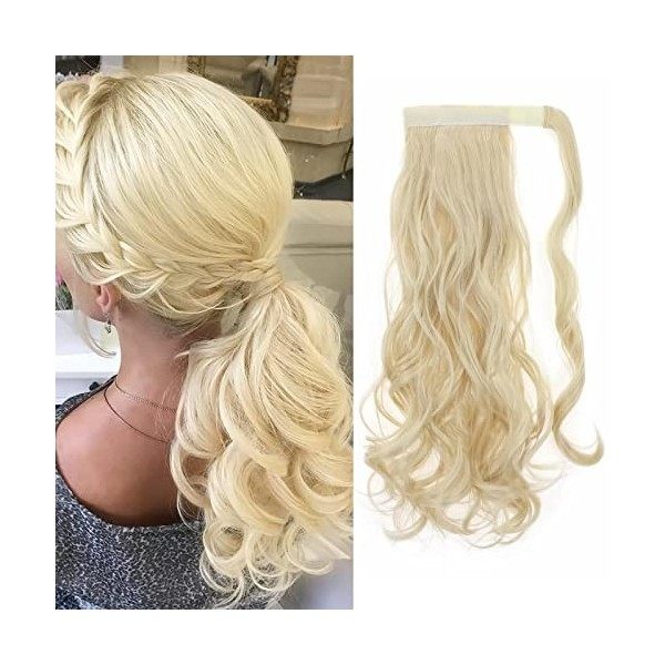 TESS Queue de Cheval Extension 60 cm, Ponytail Cheveux Naturel Lisse Hellbraun mit Aschblond Fausse Queue de Cheval 90g