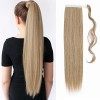 TESS Queue de Cheval Extension 60 cm, Ponytail Cheveux Naturel Lisse Hellbraun mit Aschblond Fausse Queue de Cheval 90g