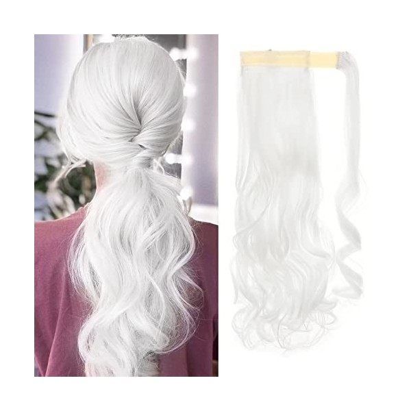 TESS Queue de Cheval Extension 60 cm, Ponytail Cheveux Naturel Lisse Hellbraun mit Aschblond Fausse Queue de Cheval 90g