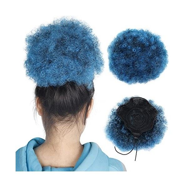 MEIRIYFA Afro Puff Queue de Cheval à Cordon Cheveux Courts Bouclés Synthétiques Extension Afro Hair Bun Updo Hair Afro Chigno