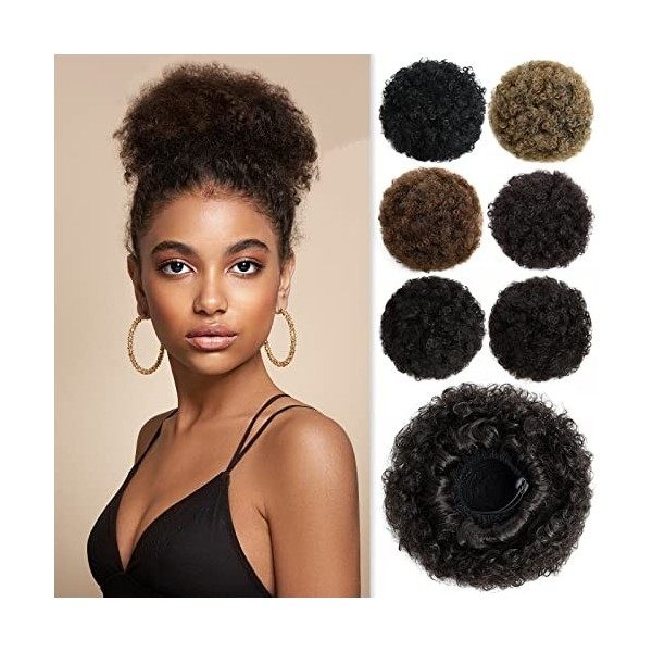 PARXITN Afro Puff Hair Bun Drawstring Ponytail Court Kinky Curly Synthétique Cordon Africain Extensions Queue de Cheval pour 