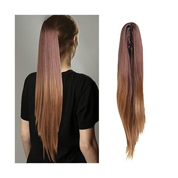 AIMEI 20" 50cm Ombre Two Tone long clip droite dans/sur ondules cheval queue de cheval Extension de cheveux postiche Griffe 