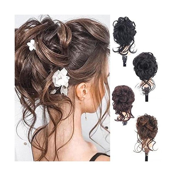 Chignon désordonné, extensions de cheveux ondulés, queue de cheval, postiche à pince avec cheveux attachés