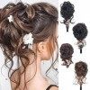 Chignon désordonné, extensions de cheveux ondulés, queue de cheval, postiche à pince avec cheveux attachés