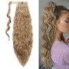 Postiche Chignon Extension a Clip Cheveux Naturel Ponytail Pâte Magique Queue de Cheval Ombre 66cm Bouclé Corn Wave Noir natu