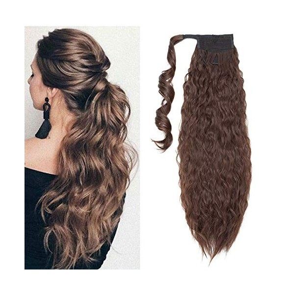 Postiche Chignon Extension a Clip Cheveux Naturel Ponytail Pâte Magique Queue de Cheval Ombre 66cm Bouclé Corn Wave Noir natu