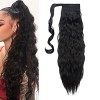 Postiche Chignon Extension a Clip Cheveux Naturel Ponytail Pâte Magique Queue de Cheval Ombre 66cm Bouclé Corn Wave Noir natu