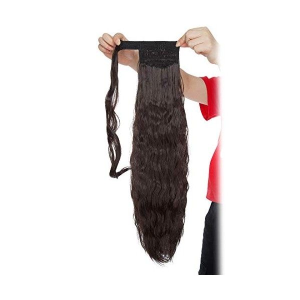 Postiche Chignon Extension a Clip Cheveux Naturel Ponytail Pâte Magique Queue de Cheval Ombre 66cm Bouclé Corn Wave Noir natu