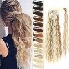 Inscca Postiche Queue de Cheval Chatain Foncé Long Rajout Extension Cheveux 55 cm Boucle Corn Wave pour Femme Wrap Around Syn