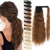 Inscca Postiche Queue de Cheval Chatain Foncé Long Rajout Extension Cheveux 55 cm Boucle Corn Wave pour Femme Wrap Around Syn