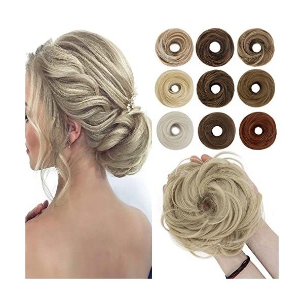 Extensions de Chignon Queue de cheval 55G Chouchou Chignon Cheveux Elastique Volume Epais Pour Femmes, Gris Argenté