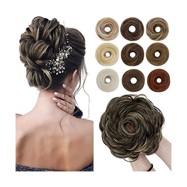 Extensions de Chignon Queue de cheval 55G Chouchou Chignon Cheveux Elastique Volume Epais Pour Femmes, Gris Argenté