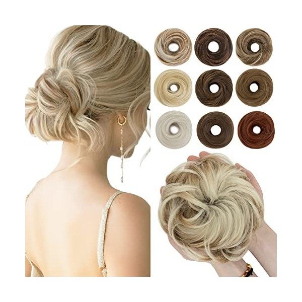 Extensions de Chignon Queue de cheval 55G Chouchou Chignon Cheveux Elastique Volume Epais Pour Femmes, Gris Argenté