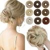 Extensions de Chignon Queue de cheval 55G Chouchou Chignon Cheveux Elastique Volume Epais Pour Femmes, Gris Argenté