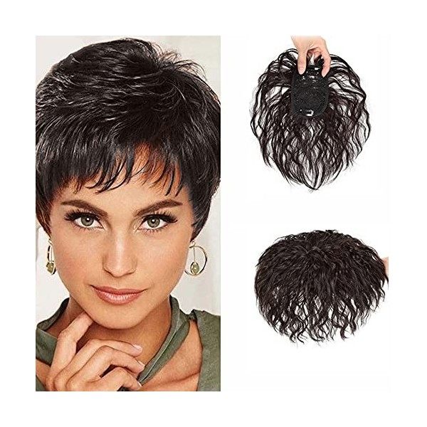 Cheveux humains courte Cheveux bouclés Clip Décorations en couronne Nature Look Fermeture Wiglet sur le dessus pour femme Coq