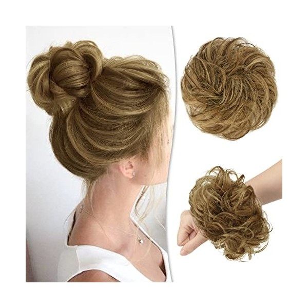 RUWISS Postiche 100% Cheveux Humains Rose Chignon pour Femmes Cheveux Humains Scrunchies Postiches Bun Bouclé Extension Queue