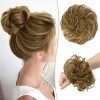 RUWISS Postiche 100% Cheveux Humains Rose Chignon pour Femmes Cheveux Humains Scrunchies Postiches Bun Bouclé Extension Queue