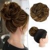 RUWISS Postiche 100% Cheveux Humains Rose Chignon pour Femmes Cheveux Humains Scrunchies Postiches Bun Bouclé Extension Queue