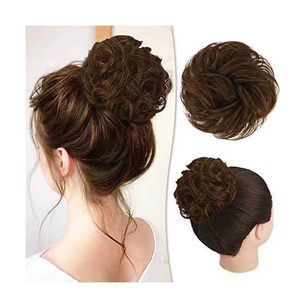 RUWISS Postiche 100% Cheveux Humains Rose Chignon pour Femmes Cheveux Humains Scrunchies Postiches Bun Bouclé Extension Queue