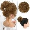 RUWISS Postiche 100% Cheveux Humains Rose Chignon pour Femmes Cheveux Humains Scrunchies Postiches Bun Bouclé Extension Queue