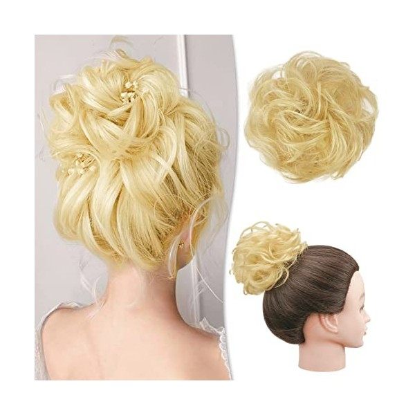 RUWISS Postiche 100% Cheveux Humains Rose Chignon pour Femmes Cheveux Humains Scrunchies Postiches Bun Bouclé Extension Queue