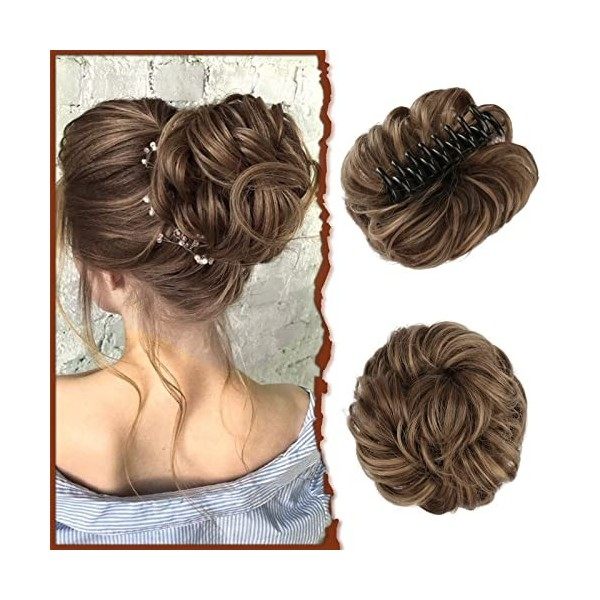 Sofeiyan Chignon Postiche Cheveux Pince à griffes Bouclés Ondulés Chouchou Cheveux Faux Chignons pinces à Griffes Synthétique