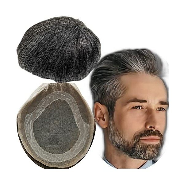 Toupet Cheveux Humains pour Hommes Yanahair Respirant Suisse Dentelle Avec PU Postiche Base Perruques,8x10 pouces de Densité 