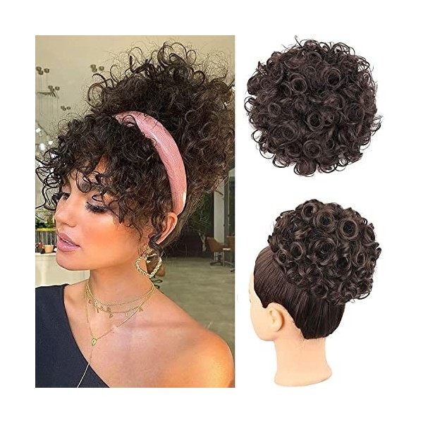 PORSMEER Chignon Postiche Cheveux Grande Postiches Bouclés Ondulés Cheveux Naturel Queue de Cheval Synthétique Drawstring Ext