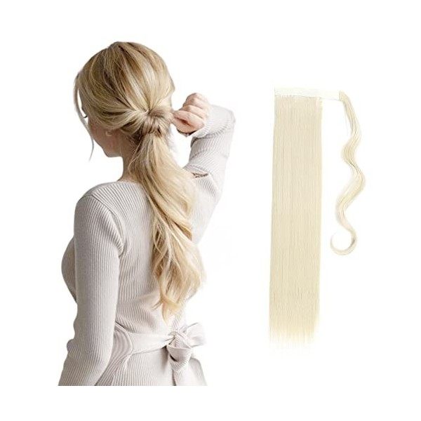 Une Pièce Queue de Cheval Bande Magique Postiche Extension a Clip Cheveux Naturel Wrap Around Ponytail Tout Droit 58cm - Blon