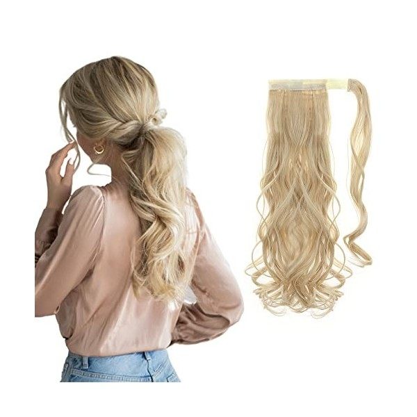 Une Pièce Queue de Cheval Bande Magique Postiche Extension a Clip Cheveux Naturel Wrap Around Ponytail Tout Droit 58cm - Blon