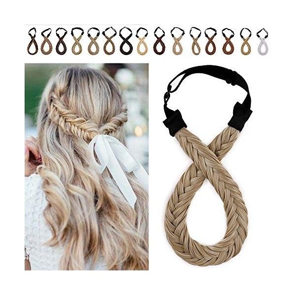 SEGO Ruban Tressé Serré Cheveux Femme Élastique Serre-Tête Fishtail Postiche Extension Synthetique Bandeau Accessoire Headban