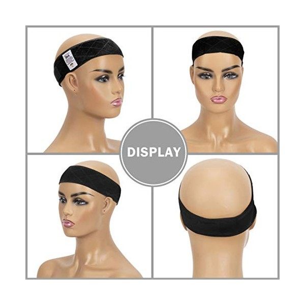 Bandeau Perruque pour Femme, Bande Perruque cheveux En Velvet Grip Bande Réglable Confortable Antidérapante Noir