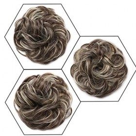 40G Postiche Queue de Cheval Ondulé - Brun Foncé & Blond Très Clair - Cheveux Synthétique Faux Chignon Chouchou
