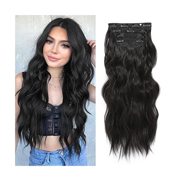 Lot de 4 extensions de cheveux synthétiques épais à clipser pour tête entière - Blond sale ombré avec racine foncée - 50,8 cm