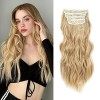 Lot de 4 extensions de cheveux synthétiques épais à clipser pour tête entière - Blond sale ombré avec racine foncée - 50,8 cm