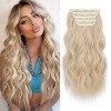 Lot de 4 extensions de cheveux synthétiques épais à clipser pour tête entière - Blond sale ombré avec racine foncée - 50,8 cm