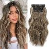 Lot de 4 extensions de cheveux synthétiques épais à clipser pour tête entière - Blond sale ombré avec racine foncée - 50,8 cm