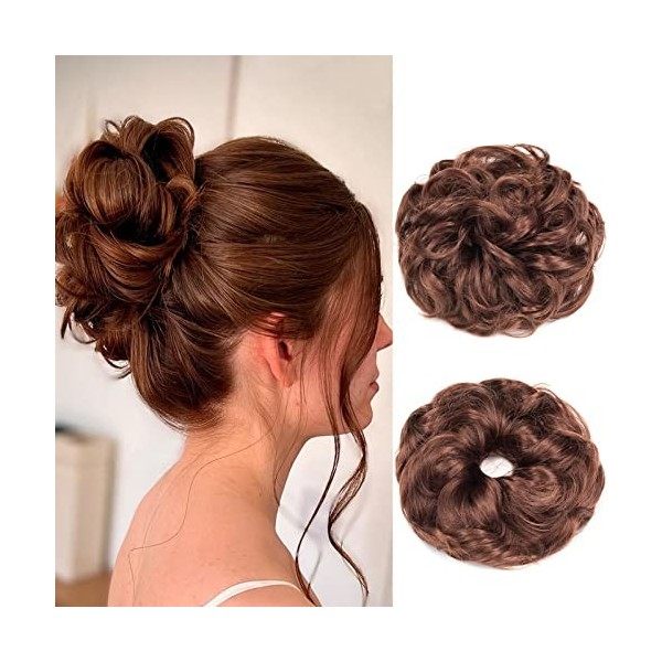 Gairyan Postiche Chignon Chouchou Cheveux Désordonné Bouclés Ondulés Volume Extensions de Postiche Cheveux 40g Auburn 