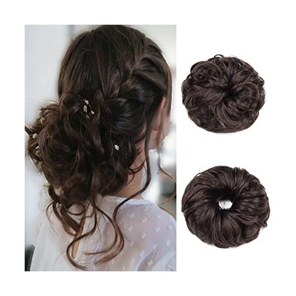 Gairyan Postiche Chignon Chouchou Cheveux Désordonné Bouclés Ondulés Volume Extensions de Postiche Cheveux 40g Auburn 