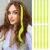 FESHFEN Extension de Cheveux Colorés, Jaune Fluo Couleur Extensions de Cheveux 10 PCS Naturel Synthétique colorés Postiche Ch