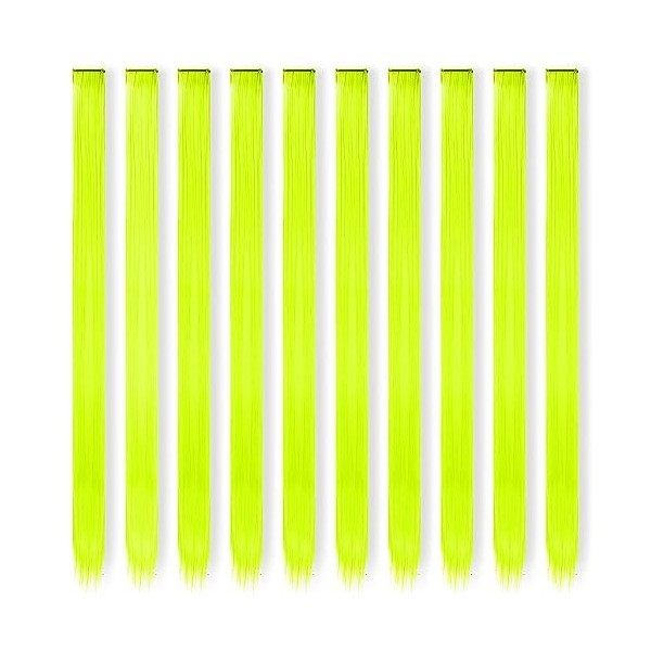 FESHFEN Extension de Cheveux Colorés, Jaune Fluo Couleur Extensions de Cheveux 10 PCS Naturel Synthétique colorés Postiche Ch