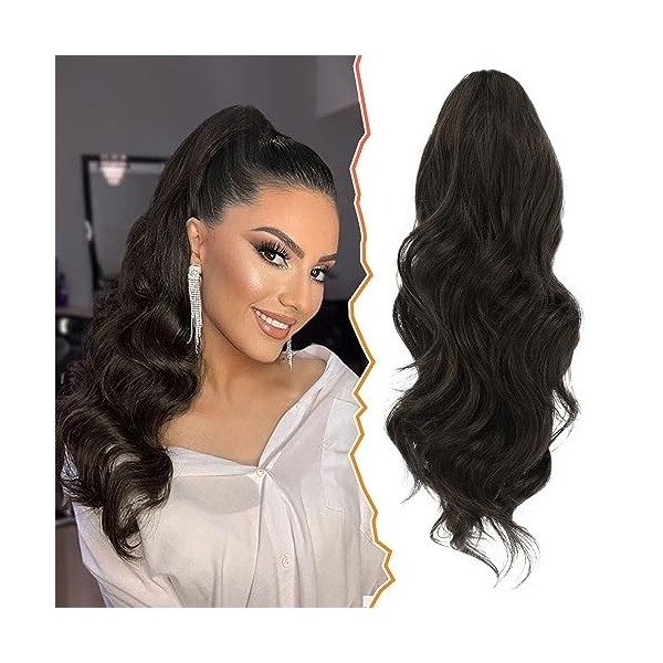 BARSDAR Extension de Queue de Cheval Cordon, Longue Bouclée Ondulée Drawstring Ponytail Extensions de Cheveux Synthétique Pos