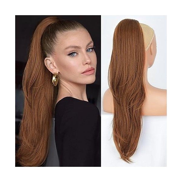 PORSMEER Brun blond Queue de Cheval Cordon Longue Ondulées Ponytail Cheveux Naturel Postiche Extensions de cheveux Rajout Dra