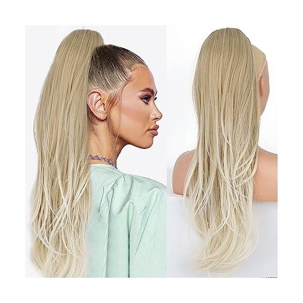 PORSMEER Brun blond Queue de Cheval Cordon Longue Ondulées Ponytail Cheveux Naturel Postiche Extensions de cheveux Rajout Dra